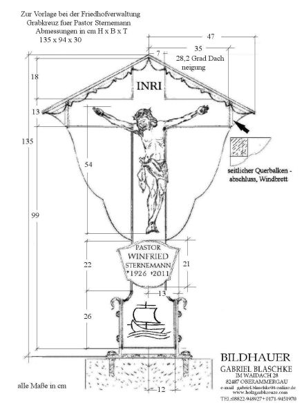 Genehmigung  Friedhof Kreuz mt Zeichnung im Masstab 1:1 